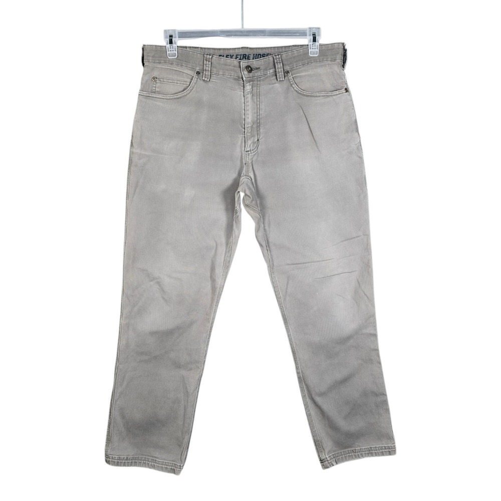 Duluth Trading Flex Fire Hose Pants Mens 36x30 Chino‎ Khaki Canvas Gray Work